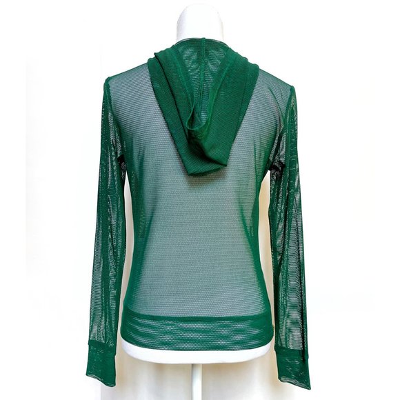 ♦️SOLD♦️FOREVER 21 Green Open-Mesh Hoodie Top NWOT - Picture 2 of 8